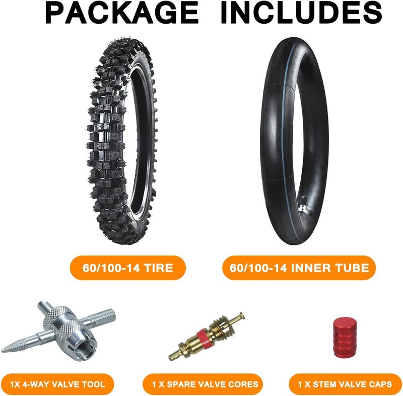 HOLATO Front 60/100-14 2.50-14 Tire and Inner Tube for 110cc 125cc CRF70 CRF110 XR70 KLX110 TTR90 PW80 RM60 RM65 TaoTao DB14 SSR Apollo Coolster Dirt Pit Bike Motorcycle Off Road Motocross Heavy Duty - Image 5